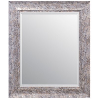 16"x20" Distressed Scoop Framed Beveled Wall Accent Mirror Silver - Gallery Solutions