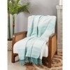 50"x60" Fringed Corded Striped Throw Blanket Aqua Blue - Saro Lifestyle: Cotton Weave, Machine Washable, Cozy for All Ages - 4 of 4
