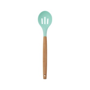 Unique Bargains Spoon Hand Wash Only Wooden Handle Slotted Spoon Silicone Wooden Handle 12.6" 1 Pc - 1 of 4