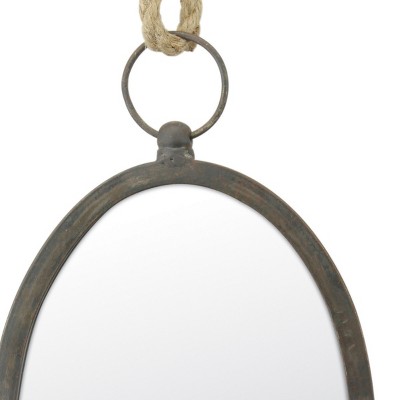 Oval Silver Metal Wall Mirror with Rope Hanging Loop