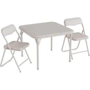 3-Piece Folding Upholstered Table and Chair, Square Card Table and Chair Set with Pu Soft Cushion, Metal Frame Children's Activity Table and Chairs - 1 of 4