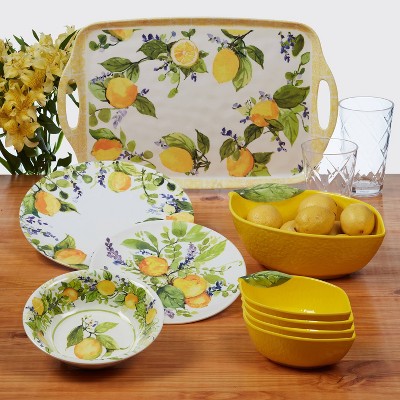 Lemon Zest Multicolor Melamine Dinner Plates Set of 6