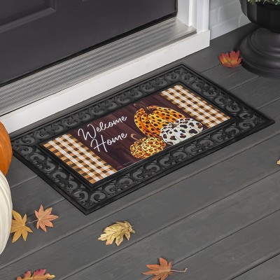 Boho Brown and White Leopard Print Pumpkin Doormat