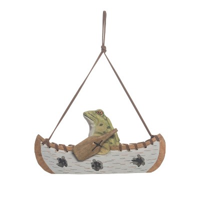 Beachcombers 6" Wood Frog In Rowboat Ornament