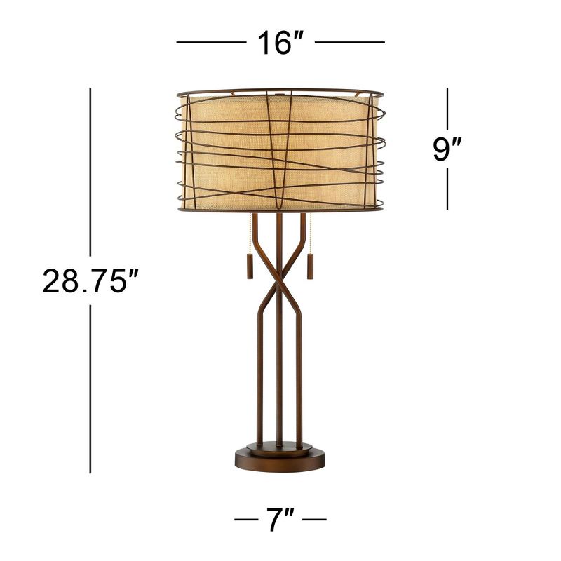 Franklin Iron Works Marlowe 28 3/4" Tall Farmhouse Rustic Modern End Table Lamps Set of 2 Pull Chain Bronze Metal Living Room Bedroom Woven Shade, 4 of 10
