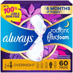 Always Radiant Overnight Sanitary Pads with Wings - Scented - Size 4 - 1 of 4