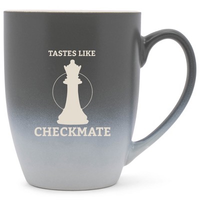 100 North Queen Chess Piece 10 Ounce Gray and White Two Toned Ombre, Comfortably Fits Your Hands, Ceramic Tea Coffee Cup Mug, Tastes Like Checkmate