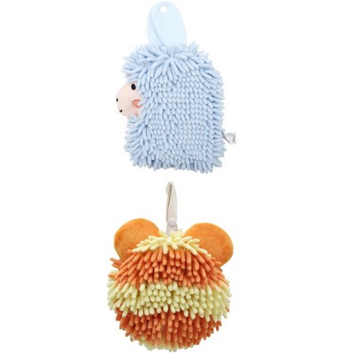 REGALWOVEN Chenille Fuzzy Ball Bathroom Alpaca Fuzzy Soft Absorbent Hanging Towels 7" x 7"/7" x 11" 2 Pcs