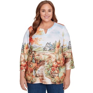 Alfred Dunner Womens Plus-Size Farm Landscape Harvest Top,Oatmeal Multi,Size 3X - 1 of 4
