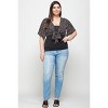 Slickblue Ditsy Floral Plus Size Bolero, V-Neck Cropped Cardigan with Tie, Black/Denim, 1XL-3XL - 3 of 4