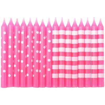 Bakery Crafts 2.5" Candles Stripes & Dots Pink - 16ct