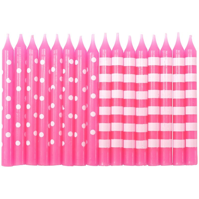 Bakery Crafts 2.5&#34; Candles Stripes &#38; Dots Pink - 16ct, 2 of 4