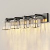 DORESshop Modern 4-Light LED Vanity Light Black Bathroom Wall Sconce with Square Crystal Shades for Bathroom Bedroom and Mirror Lighting - 4 of 4