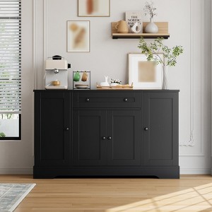 55" Sideboard Buffet Cabinet, Wood Coffee Bar Station with Adjustable Shelves, Credenza Console Table, Floor Cupboard Cabinet for Kitchen Living Room - 1 of 4