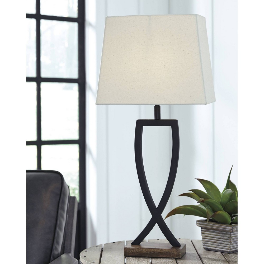 Photos - Floodlight / Street Light Set of 2 Makara Metal Table Lamps Black/Brown - Signature Design by Ashley: 3-Way Lighting, UL Listed, Modern Style