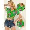 Allegra K Women's Hawaiian Floral Leaves Printed Short Sleeve Button Down Vintage Shirt - 2 of 4