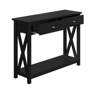 Black Wood and Metal Console Table with Storage Drawers