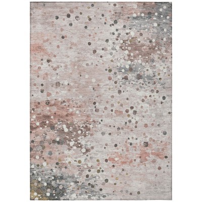 Salmon And Gray Abstract Washable Indoor Outdoor Area Rug