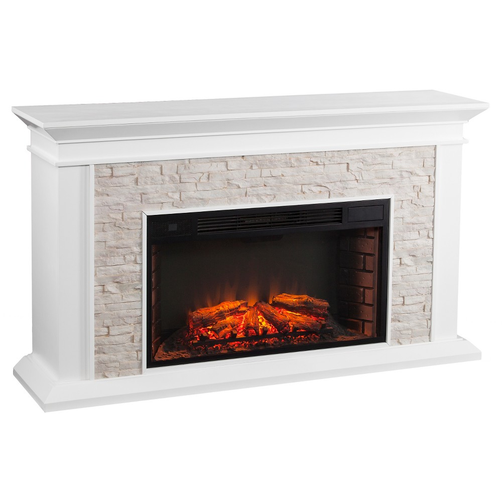 Photos - Electric Fireplace Southern Enterprises Decorative Fireplace White with rustic White faux sto