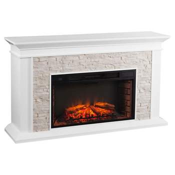Southern Enterprises Decorative Fireplace White with rustic White faux stone
