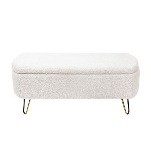 Modern Faux Fur Entryway Bench Upholstered Padded with Storage - 1 of 4