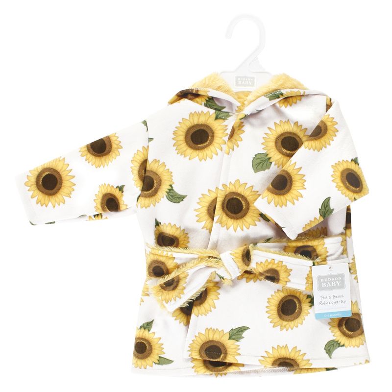 Hudson Baby Infant Girl Mink with Faux Fur Lining Pool and Beach Robe Cover-ups, Sunflower, 2 of 3