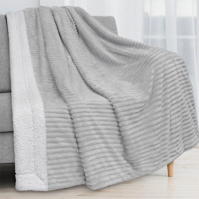 Light Grey Reversible Sherpa Fleece Throw Blanket