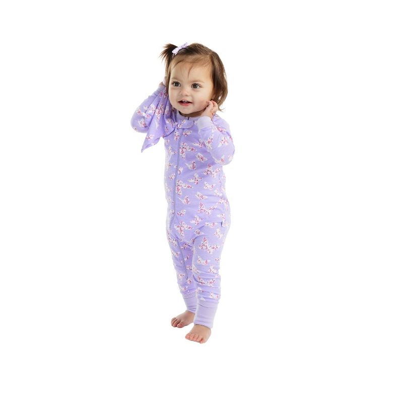 Sleep On It Infant Girls Long Sleeve Super Soft Snuggle Jersey Zip-Up Coverall Pajama with Matching Blankey Buddy, 3 of 5