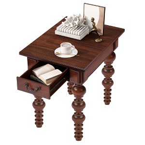 TiramisuBest Solid Wood Narrow End Table, Vintage Sofa Side Table with Drawer for Living Room,Natural - 1 of 4