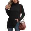 Womens Tunic Tops Turtleneck Long Sleeve Shirts Oversized Fall Sweaters Side Split High Low Hemline - 3 of 4