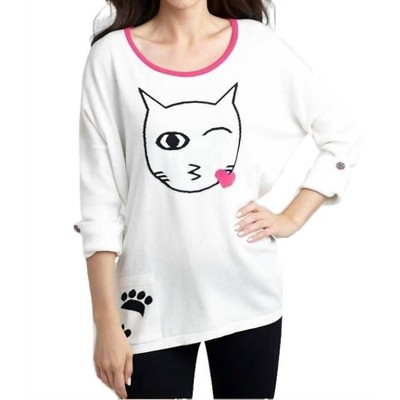 Women's Cat Kiss Graphic Sweater - ANGEL