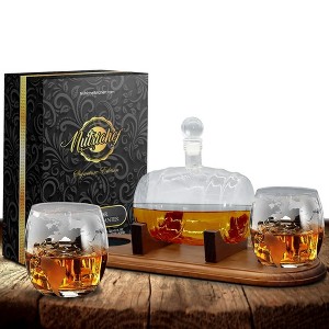 NutriChef Glass Glasses-750ml Barrel Whiskey Carafe Alcohol Set, Liquor Decanter w/Stopper & Base, Large, Brown - 1 of 4