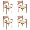 vidaXL Patio Teak Wood Chairs - 4 pcs Outdoor Furniture Set with Cream White Cushions, Stackable, Ideal for Home, Office, Bars and Cafes - 2 of 4