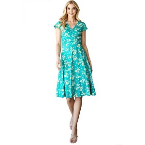 Women's Solid And Print V-neck Skater Dress - 1 of 2