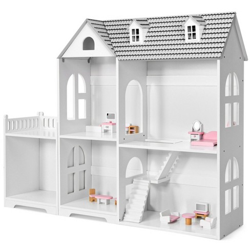 Costway Wooden Dollhouse For Kids 3-Tier Toddler Doll House with