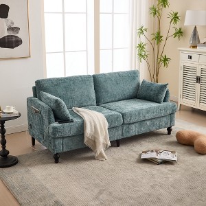 CAVINAS Chenille Sofa Bed with LED light and USB Charging Port,Upholstered Loveseat Sofa with Storage Bag for Living Room,Bedroom - 1 of 4