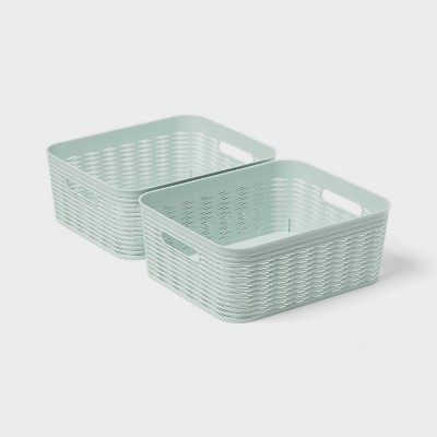 2pk Wave Medium Decorative Basket Mint Green - Brightroom™