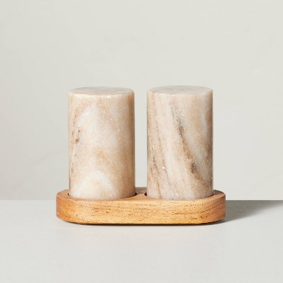 3pc Marble Salt and Pepper Shakers Warm Beige - Hearth &#38; Hand&#8482; with Magnolia