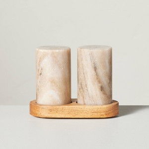 3pc Marble Salt and Pepper Shakers Warm Beige - Hearth & Hand™ with Magnolia - 1 of 3