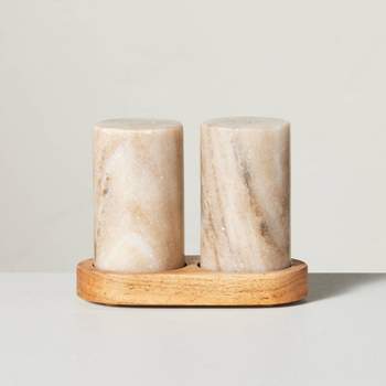 3pc Marble Salt and Pepper Shakers Warm Beige - Hearth & Hand™ with Magnolia