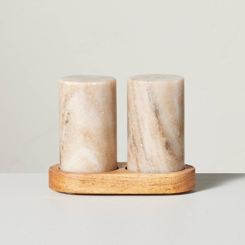3pc Marble Salt and Pepper Shakers Warm Beige - Hearth & Hand™ with Magnolia - image 1 of 3