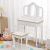 Kids Dressing Table Stool Set, Girls'Vanity Table, Three Mirror Dressing Table with Lamp, Wood Makeup Playset Toy for Age 4-9 - 2 of 4