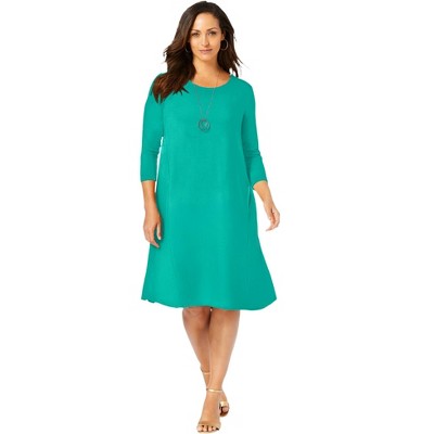 Jessica London Women's Plus Size Stretch Knit Three-Quarter Sleeve T-Shirt Dress