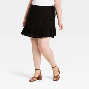 Women's Cotton Mini Wrap Skirt - Universal Threads™ Black 2X : Target
