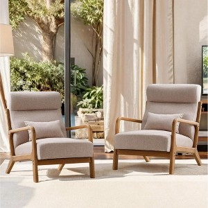 Bestier Mid-Century Accent Chair Set of 2 with Wood Frame, PU Leather Living Room Chair with Pillow & Waist Cushion, Reading Armchair for Bedroom - 1 of 4