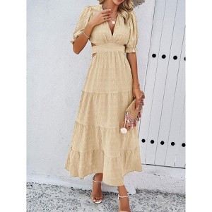 Women's Boho Floral Print Square Neck Beach Party Flowy Ruffle Midi Dress - 1 of 4