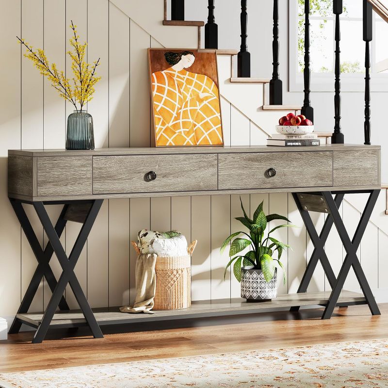 Tribesigns 71 Inch Console Table with 2 Drawers, Large Behind Couch Table, Industrial Hallway Table for Living Room, Entrance, 2 of 10