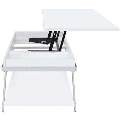 White High Gloss Rectangular Lift-Top Coffee Table with Storage