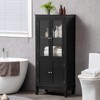 kleankin Bathroom Floor Cabinet with 2 Storage Cabinets, Tempered Glass Door, Freestanding Linen Tower with Adjustable Shelves for Living Room - 2 of 4