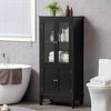 kleankin Bathroom Floor Cabinet with 2 Storage Cabinets, Tempered Glass Door, Freestanding Linen Tower with Adjustable Shelves for Living Room - image 2 of 4